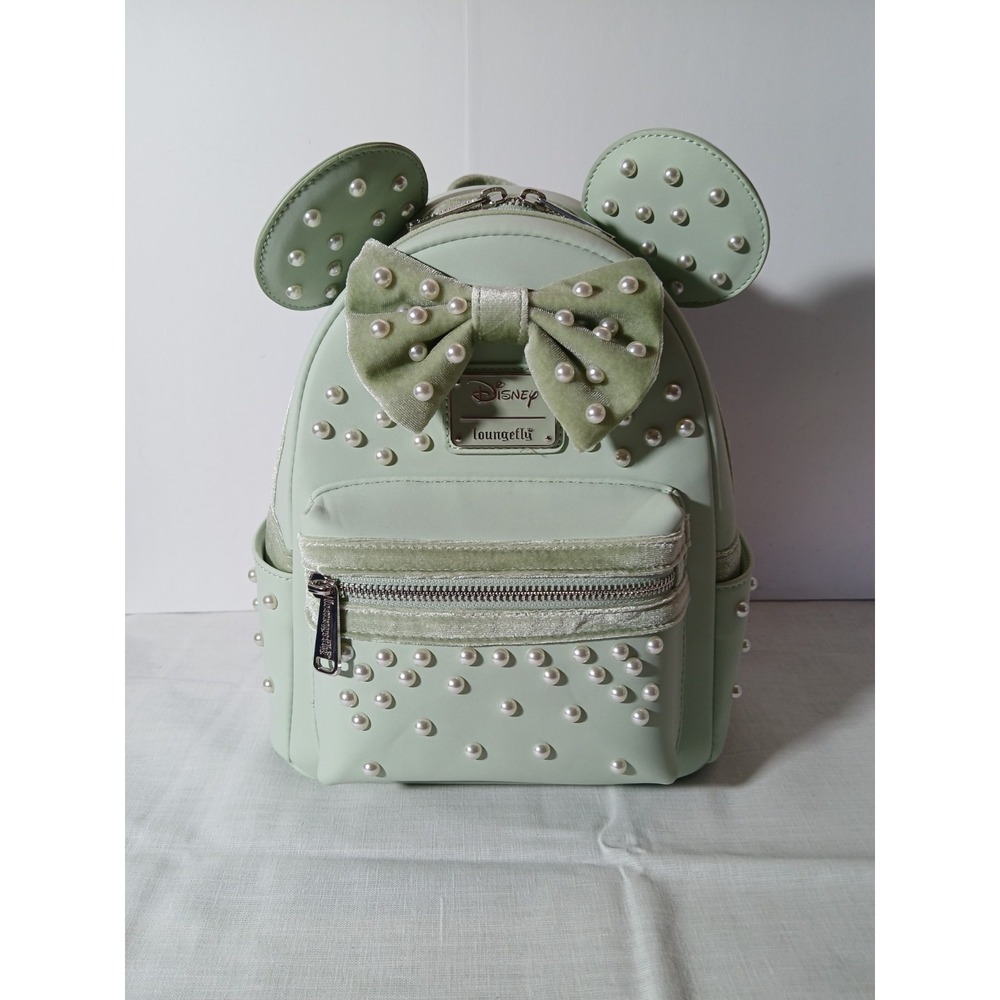 Loungefly Disney Minnie Mouse Pearl Ears Mini Backpack Pearls Velvet‎ Bow NEW